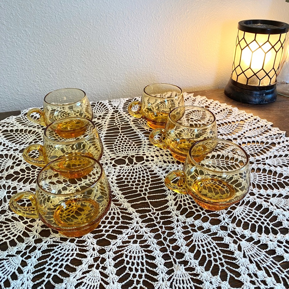 Vintage Amber Glass Mugs